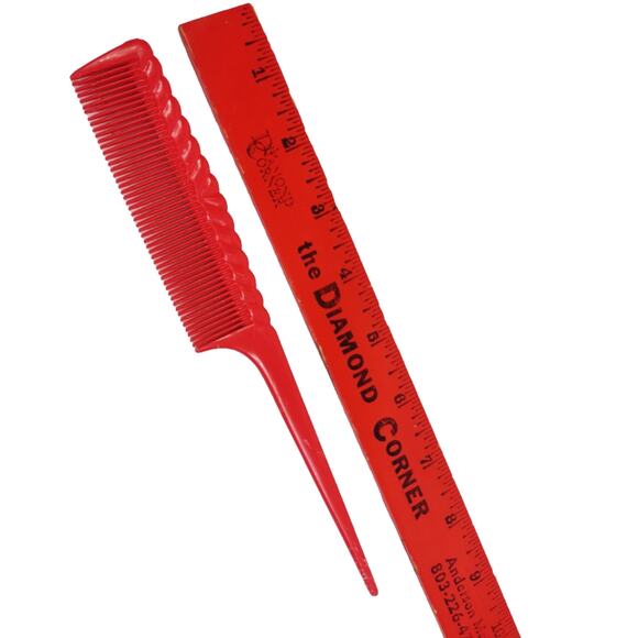 Vintage Hair Comb Unbreakable Rat Tail Teasing Plastic Retro 1980s USA Red 8" - Picture 3 of 7
